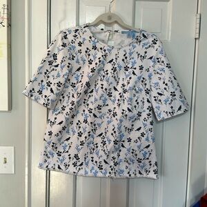 Draper James White and blue jean material with fringe at the bottom size 8